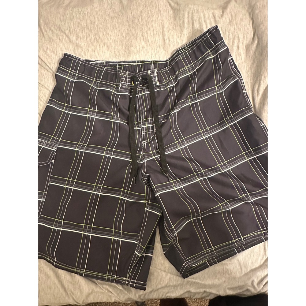 Op Board Shorts Mens XL Black Plaid Excellent Cargo Pocket Swim Trunks Summer